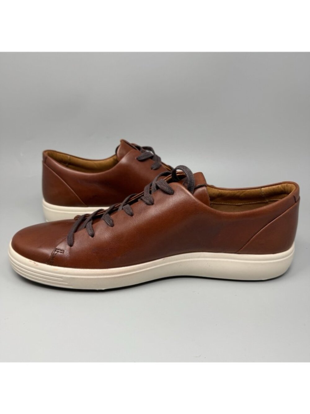 Ecco Soft 7 Leather Men's Low Top Trainers Men's 13/13.5  Cognac Brown Shoes - Picture 2 of 9